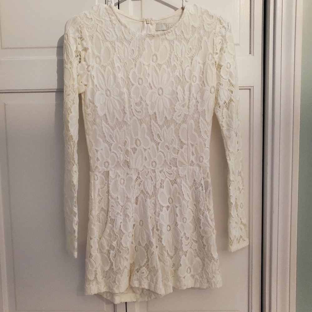 White lace long sleeve romper, size S